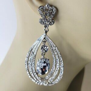 Teardrop Silver Crystal Earrings Bridal Earrings